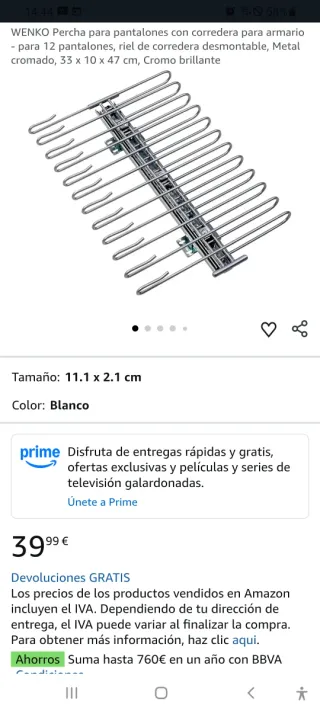 2 Colgadores Pantalones Cromado Profesional