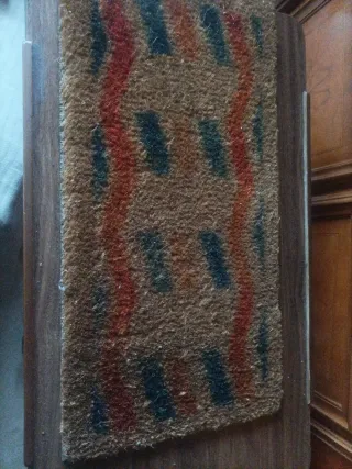 Alfombra Entrada Fibra Coco Marrón y Rojo