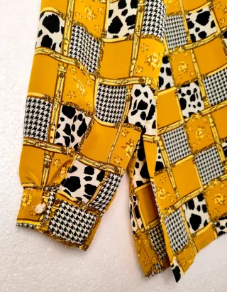 Camisa Patchwork Botones Perla Talla M