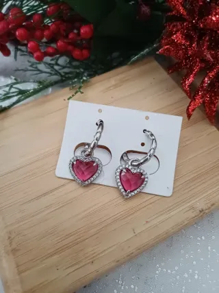 Orecchini cuore rosa/rossi con strass