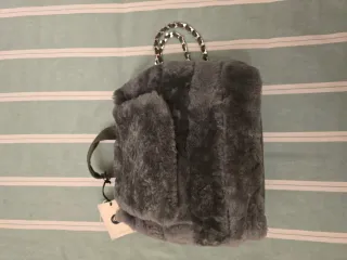 Zaino montone pelle grigio nuovo