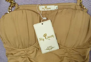 Top Corsé Beige con Tirantes Cadena Dorada Talla M