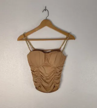 Top Corsé Beige con Tirantes Cadena Dorada Talla M