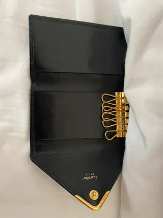 Portachiavi Cartier Pelle Nera Oro Cabochon