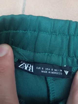Pantalón ancho verde azul mujer Zara