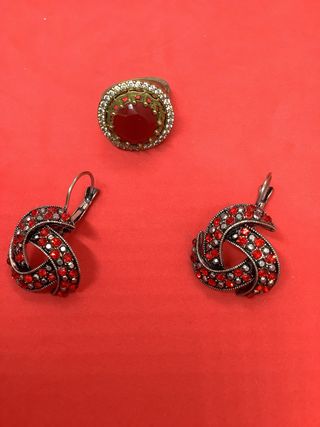 Completo vintage anello e orecchini pietre rosse