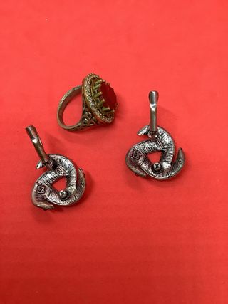 Completo vintage anello e orecchini pietre rosse