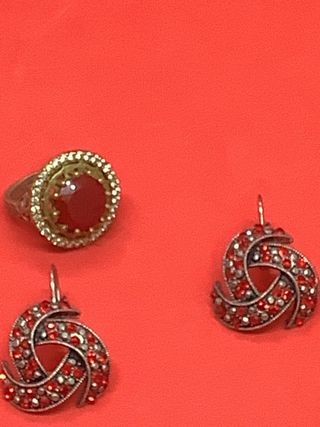 Completo vintage anello e orecchini pietre rosse