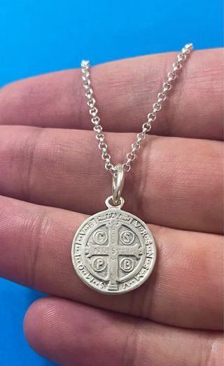 Cadena Rolo Micro Y Medalla San Benito Plata 925