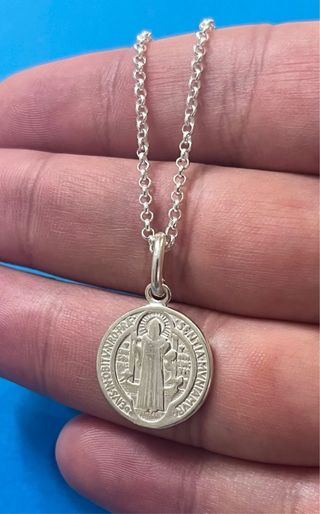 Cadena Rolo Micro Y Medalla San Benito Plata 925