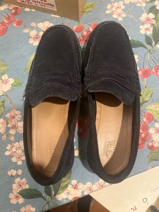 Mocasines ZARA ante azul marino oscuro talla 41
