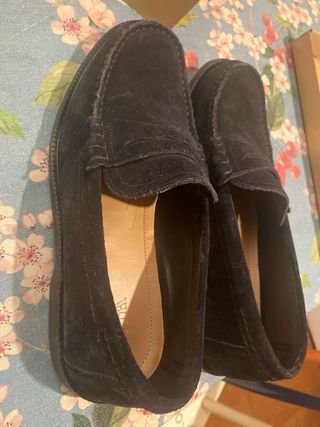 Mocasines ZARA ante azul marino oscuro talla 41