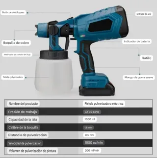 Pistola Pintura Spray Batería Recargable