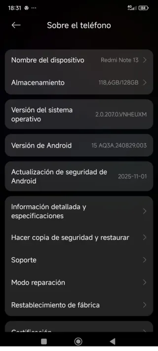 Xiaomi 13 Redmi note 128GB + 6GB RAM + Funda Origi