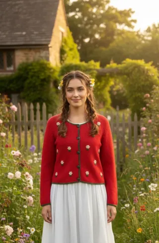 Preciosa chaqueta de punto en color rojo vibrante