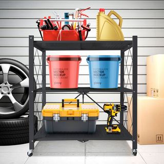 Estantería Plegable Con Ruedas Negro NUEVO