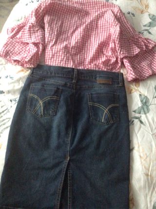Conjunto Falda y Camisa Gingham Rosa