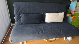 Sofá Cama Plegable Ikea Azul y Blanco