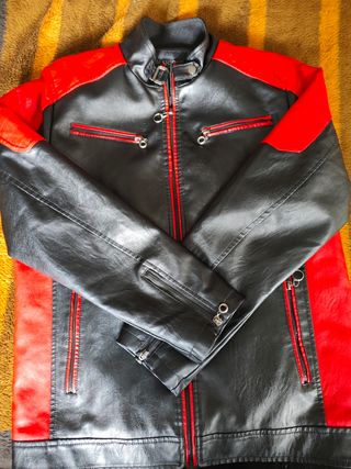Chaqueta Moto Polipiel Negra y Roja