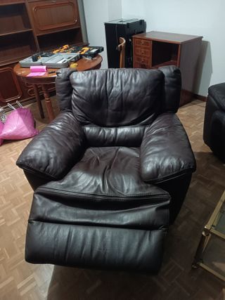 2 sillones reclinable piel marrón, se tumba entero