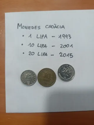 Monedas de Croacia: 1, 10 y 20 Lipa