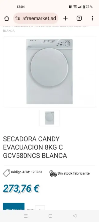 Secadora Candy 8 kg Evacuación
