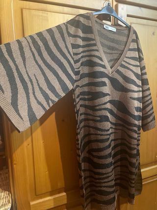 Top Zara S hilo brillante estampado cebra