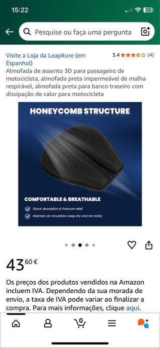 Almofada de assento 3D para moto