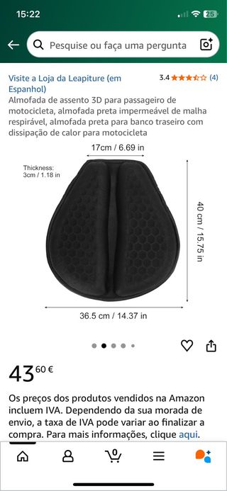 Almofada de assento 3D para moto