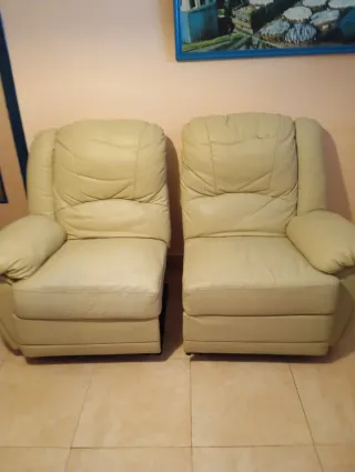 Pareja Sillones Reclinables Piel Beige