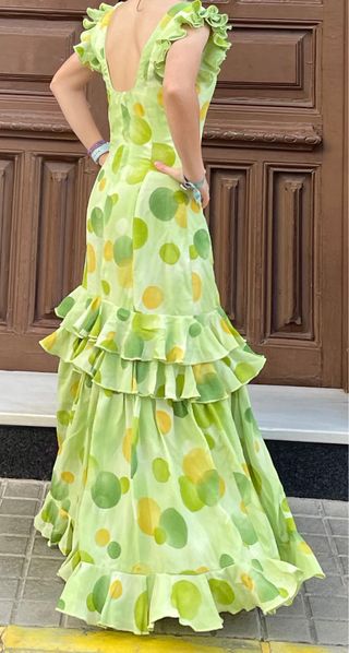 Traje de Flamenca Lunares Verde Talla 3840