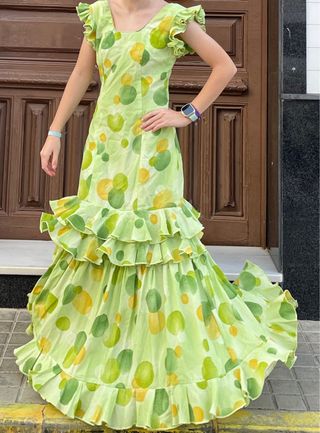 Traje de Flamenca Lunares Verde Talla 3840