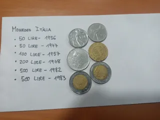 Monedas Italia: 50, 100, 200, 500 Liras