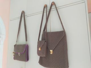 Conjunto Bolsas Crochet Mujer Marrón y Morado