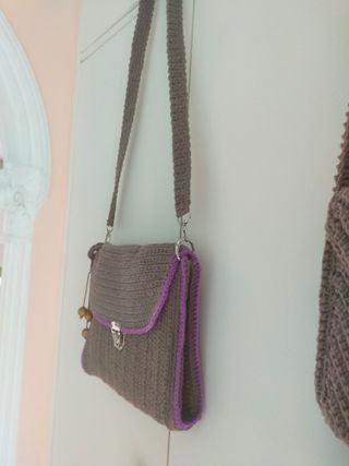 Conjunto Bolsas Crochet Mujer Marrón y Morado