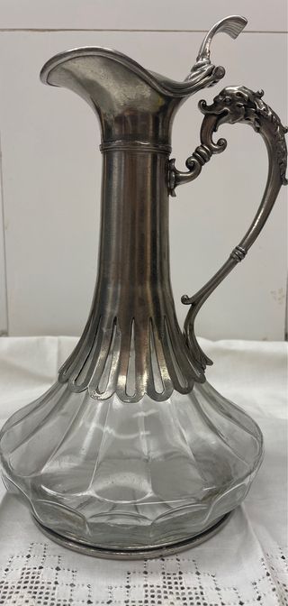 Jarra Vintage Cristal/Estaño Asa Dragón
