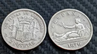2 Pesetas Plata Gobierno Provisional 1870  74*