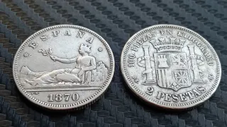 2 Pesetas Plata Gobierno Provisional 1870  74*