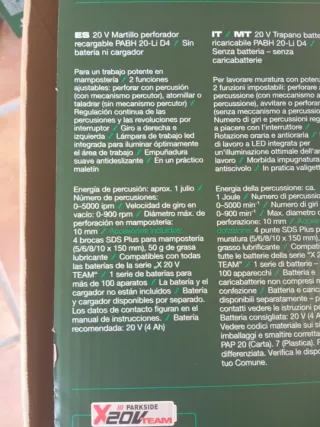 Martillo Taladro Percutor Parkside 20V completo