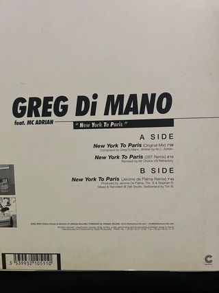 Vinilo Greg Di Mano - New York To Paris