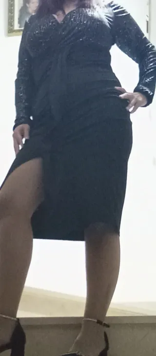 Vestido fiesta mujer negro y multicolor