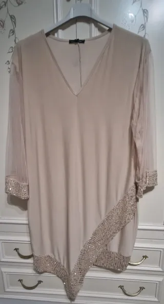 Abito donna elegante beige oro taglia unica