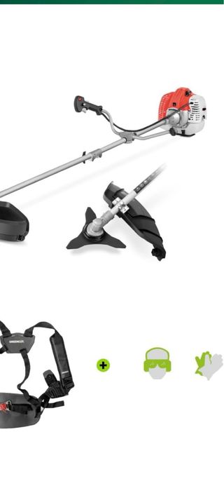 Desbrozadora con arnés y accesorios