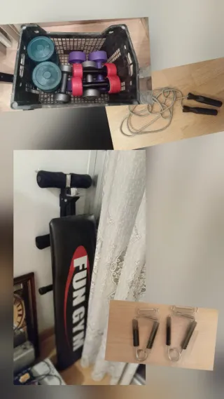 Lote gimnasio: pesas, comba, abdominales