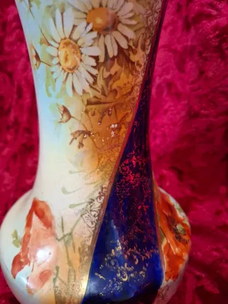 Jarrón Vintage Años 50 Flores y Oro