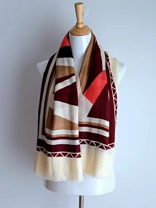 Bufanda / Pañuelo Geométrico tonos burdeos y beige