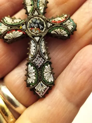 Croce antica ottone micromosaico Roma