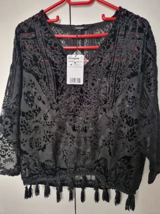 Blusón Desigual Terciopelo Devoré Flecos nuevo