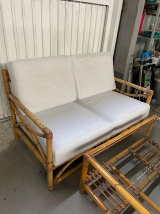 Sofá y mesa centro bambú original vintage
