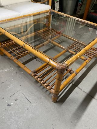 Sofá y mesa centro bambú original vintage